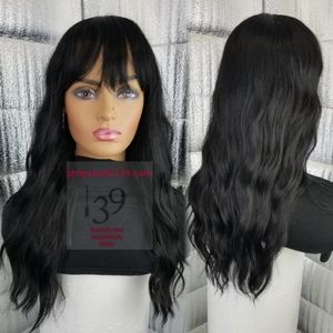 Sexy human hair wavy black wig with bangs